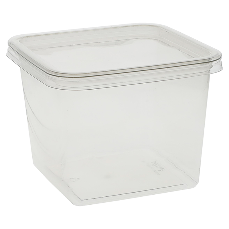 Oz Recycled Plastic Square Container With Flat Lid Clear