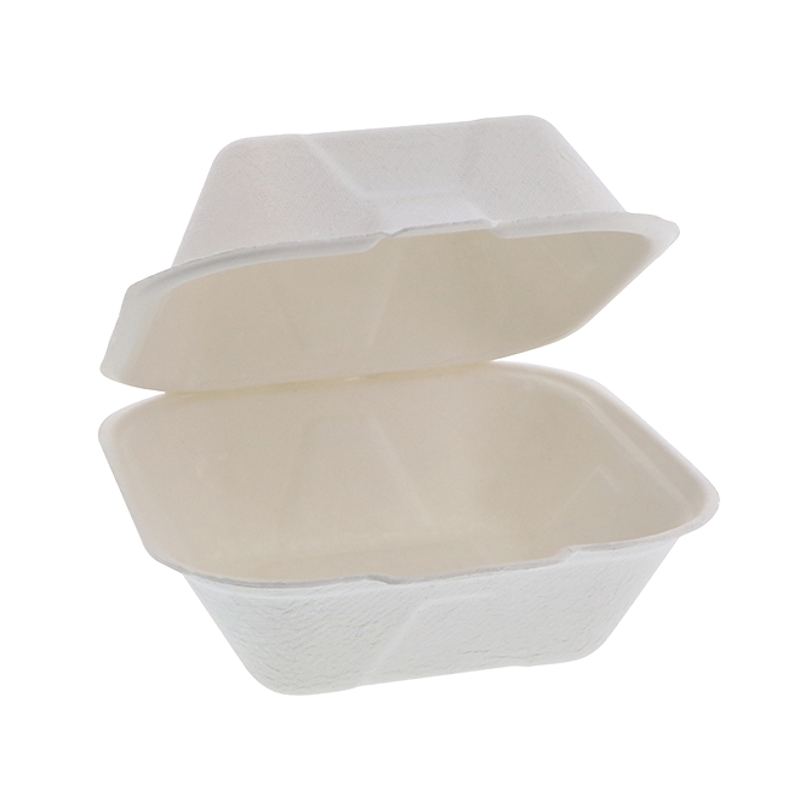 6 x 6 x 3" PFASFree Compostable Fiber Blend Hinged Lid Container