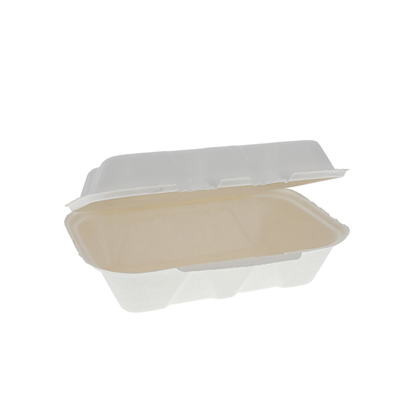 9 x 6 x 3" PFASFree Compostable Fiber Blend Hinged Lid Container