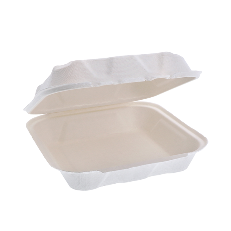 8 x 8 x 3" PFAS Free Compostable Fiber Blend Hinged Lid Container