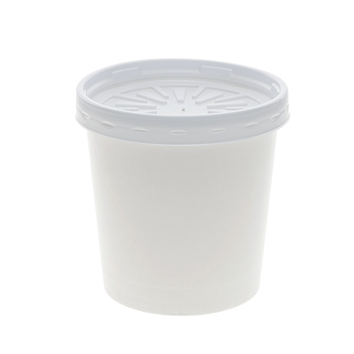 16 oz White Paper Soup/Ice Cream Container w/ Vented Paper Lids