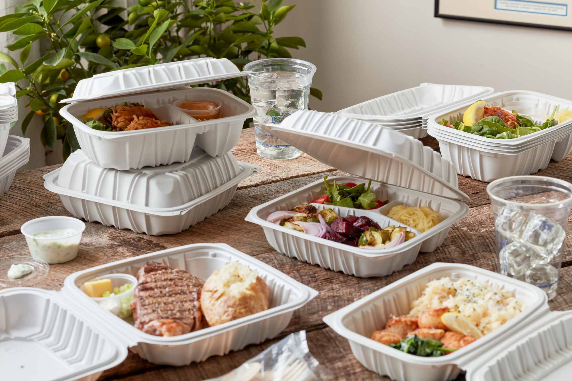 variety of foods in a variety of fresh food and beverage packaging