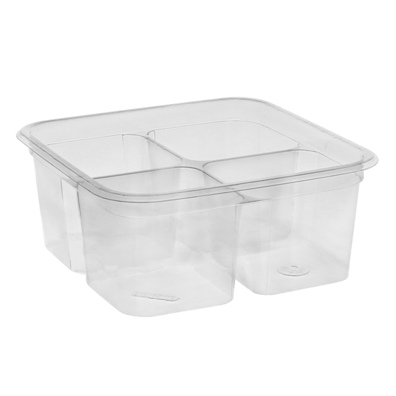 4 24 oz. Recycled Plastic Square Container Base with Flat Bottom, Clear,  480 ct.