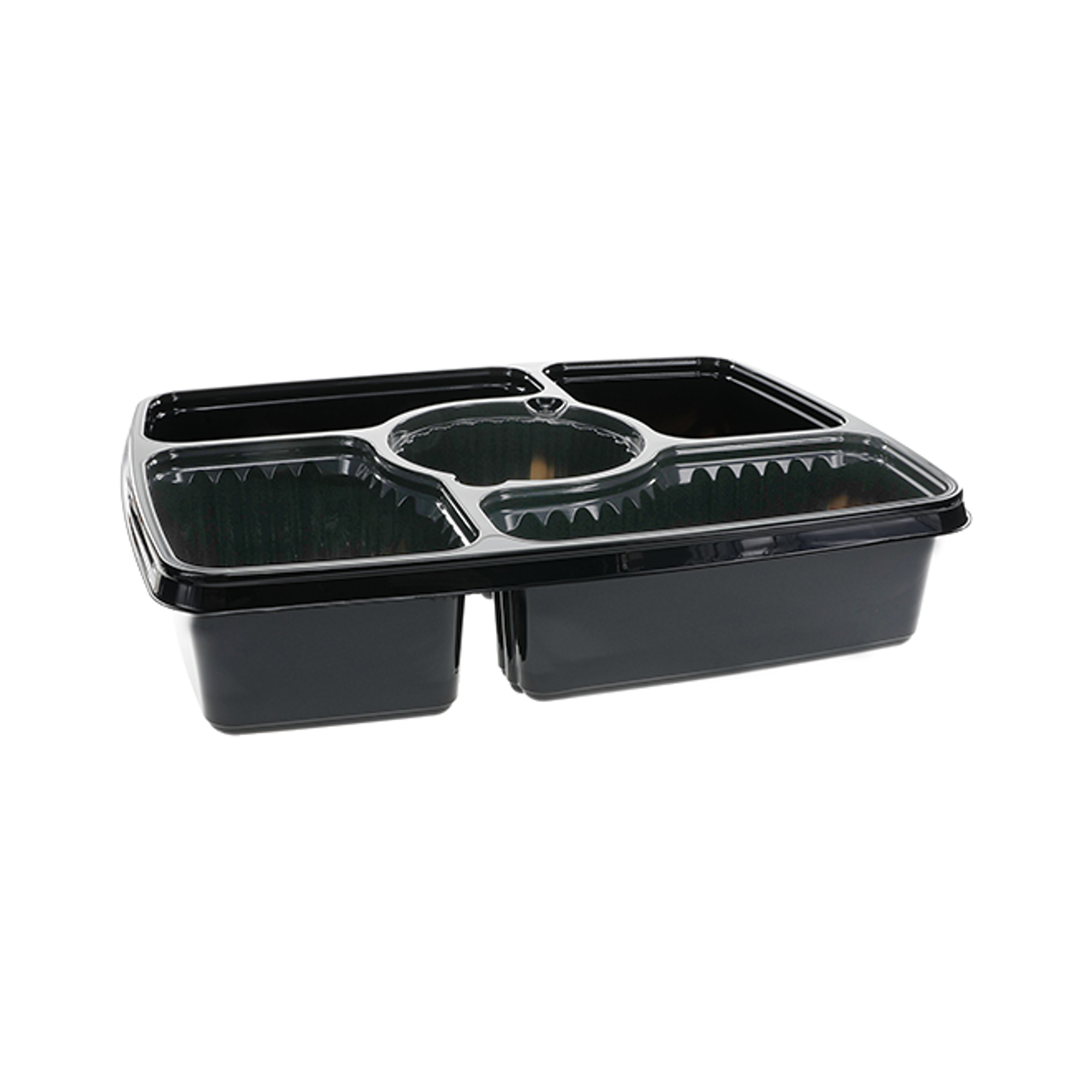 11” x 14” 124 oz. 4-Compartment Square Platter with Medium Dip Cup