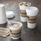 hot coffee and tea in earth choice cups