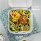 crab cake salad in a compostable takeout container with secure closure	