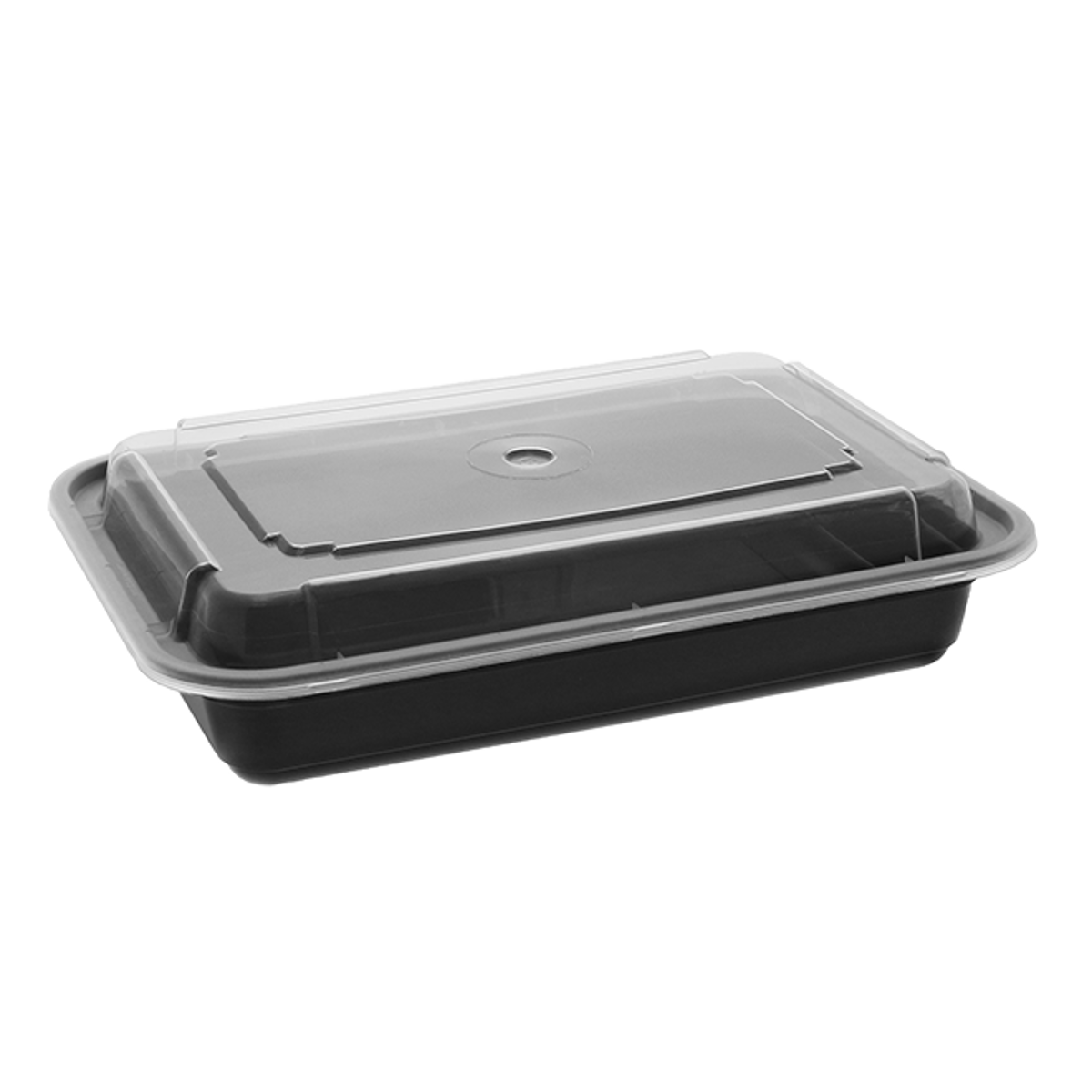 28 oz. Rectangular To-Go Combo Container, Black with Clear Lid