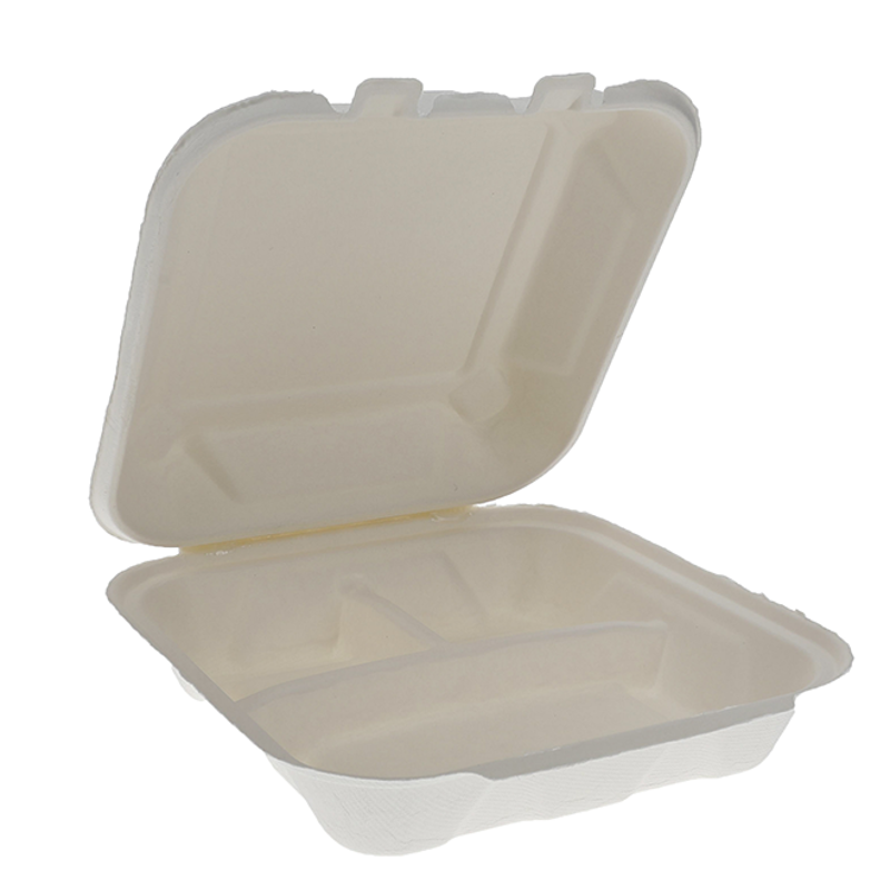 8 x 8 x 3" PFAS Free Compostable Fiber Blend Hinged Lid