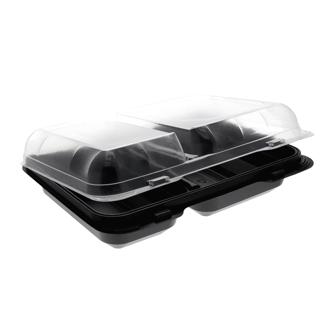 Pactiv EarthChoice Dual Color Hinged-Lid Takeout Container, 2-Compartment,  20 oz, 9 x 6 x 3, Black/Clear, 140/Carton (DC962200B000)