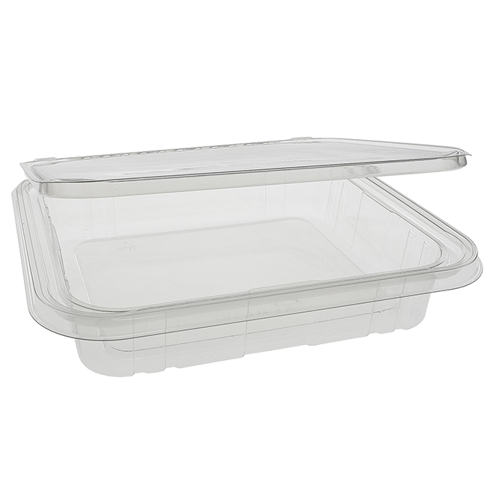 Futura 24 oz Rectangle Silver Plastic Tamper-Evident Take Out Container - with Clear Lid, Microwavable - 7 inch x 4 3/4 inch x 1 3/4 inch - 100 Count