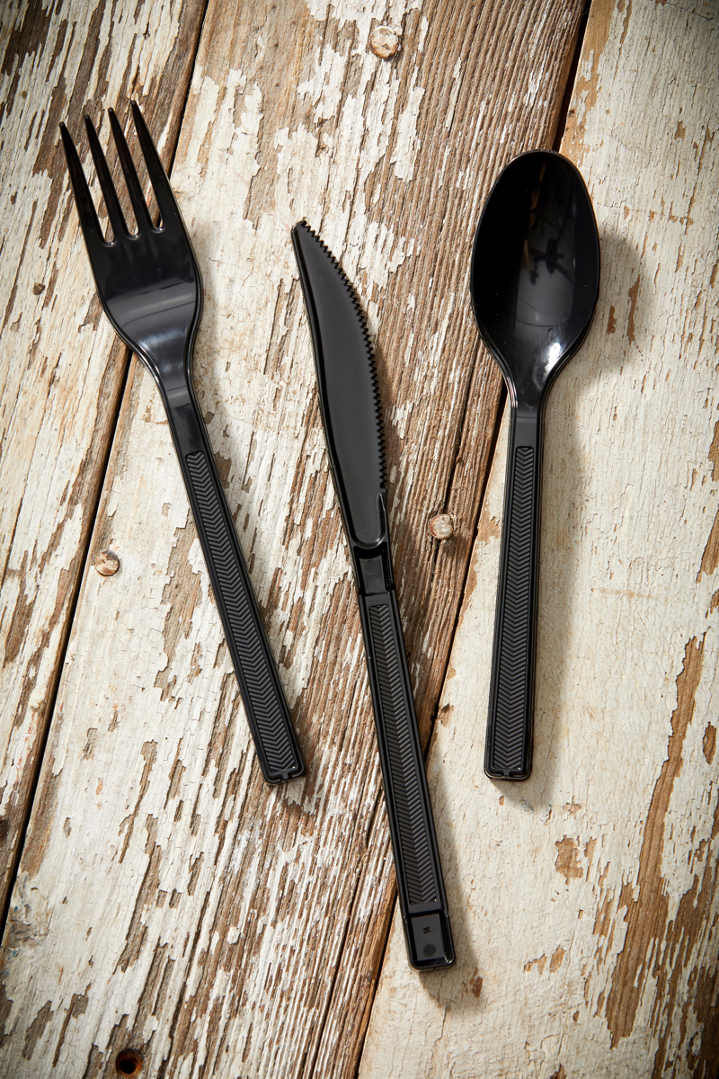 cutlery set with fork, knife, and spoon	