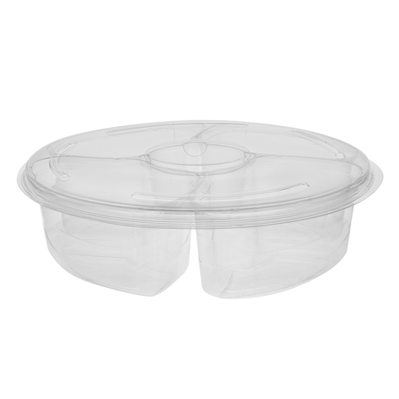 10.25” 4-Compartment Round Platter with Dip Cup and Lid Combo, Clear ...