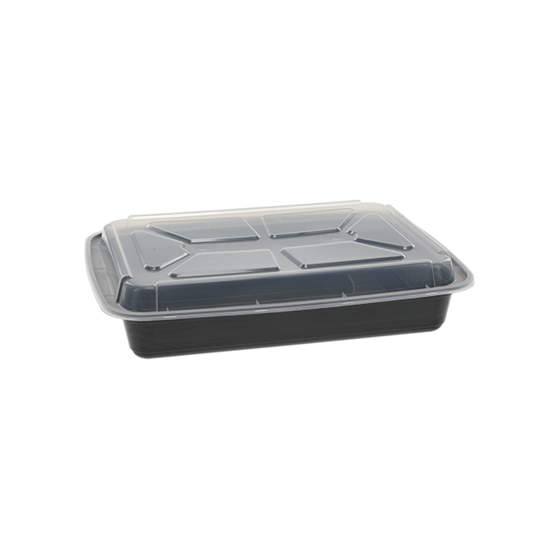 VERSAtainer® 58 oz. Microwavable Rectangle Takeout Container and Lid Combo,  Black Base/Clear Lid, 150 ct. | Pactiv Evergreen