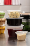 variety of round takeout containers for soups and dips