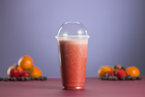 clear to go smoothie cup with a berry smoothie inside