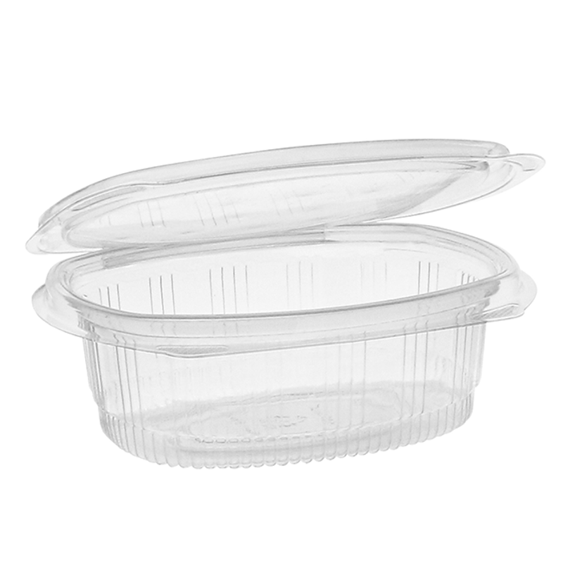 Choice 16 oz. Clear RPET Tall Hinged Deli Container with Domed Lid