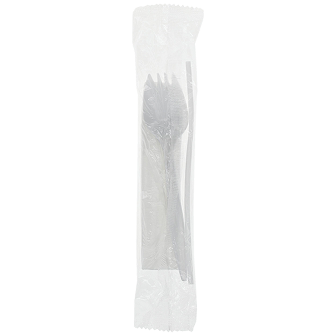 Fieldware® Medium (Spork, Straw) Wrapped Napkin, Plastic | Evergreen Set Cutlery Weight 10\