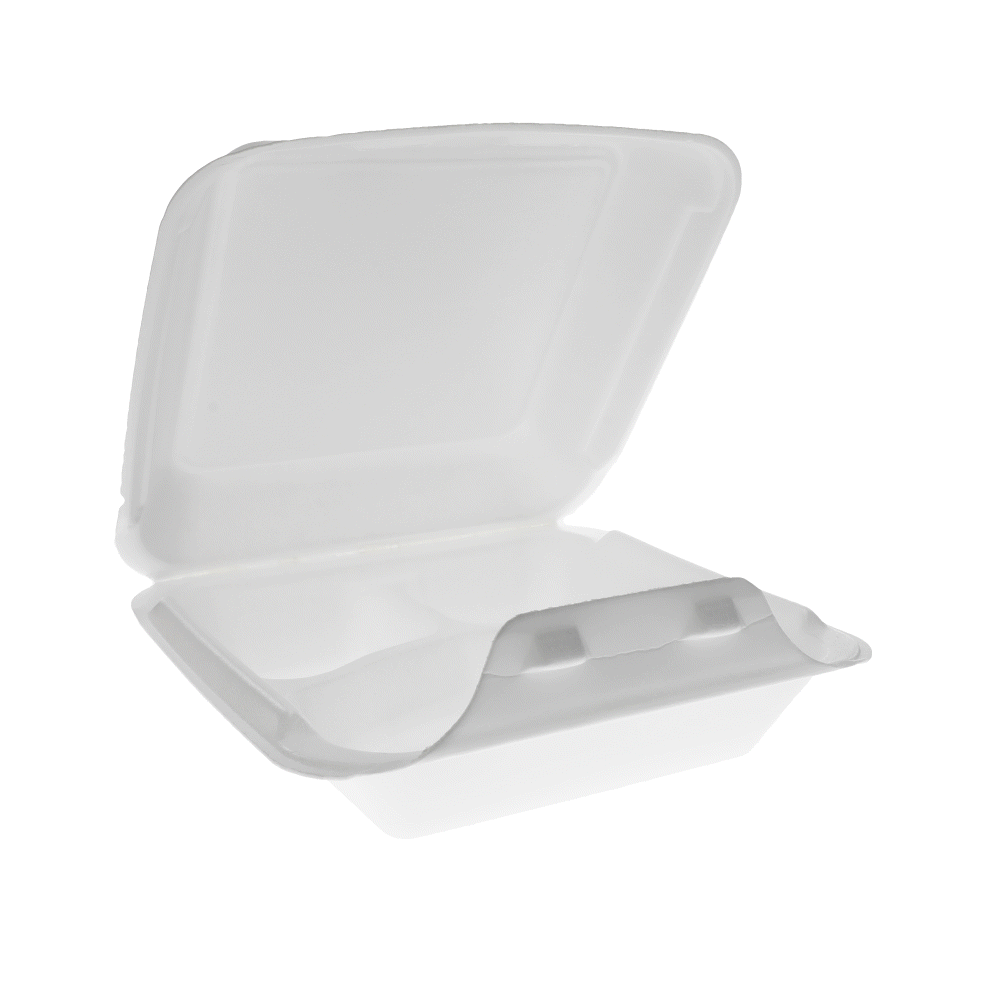 Pactiv YHLW08030000 SmartLock® Food Container 8 x 8.5 x 3, White,  Polystyrene Foam, 3-Compartment