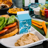 school lunch tray with milk carton