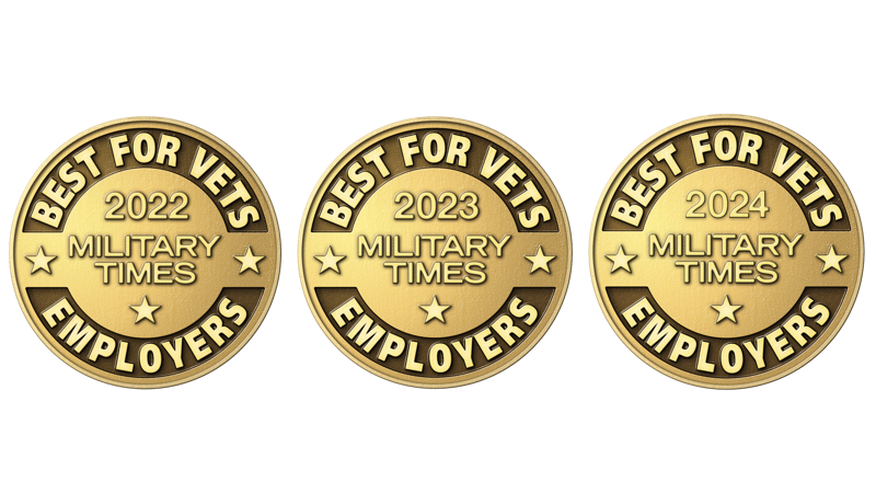 Three Military Times Best for Vets logos in a row for 2022, 2023, and 2024