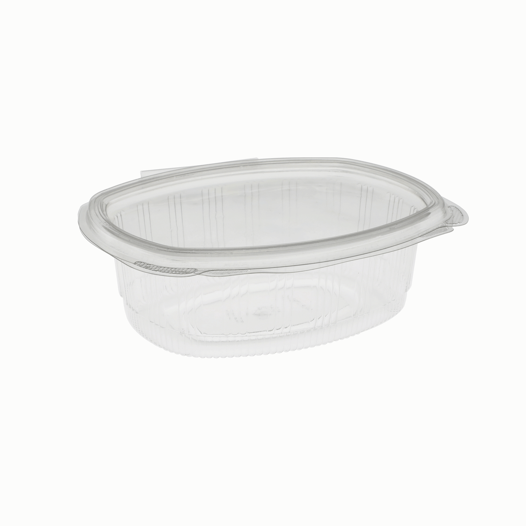 Choice 24 oz. Clear RPET Tall Hinged Deli Container with Domed Lid - 50/Pack