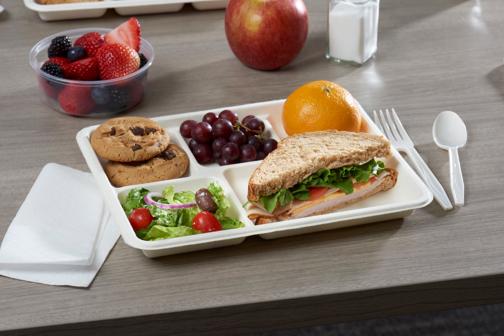PFAS-Free Fiber Blend 5-Compartment School Lunch Tray | Pactiv