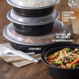 round takeout containers with clear lids stacked on top of each other	