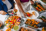 variety of different fresh vegetable catering platters ready to be served	