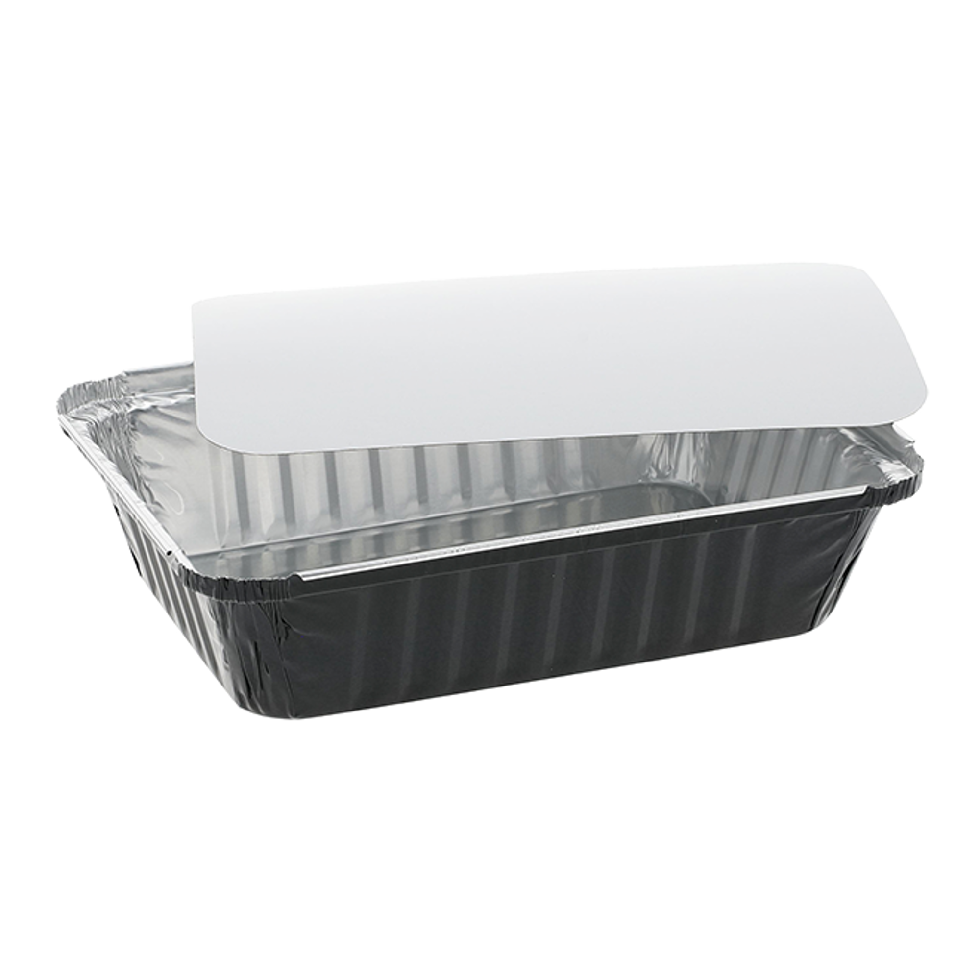 2 1/4 Lb. Oblong Aluminum Tray And Board Lid, Black/Silver, 200 ct