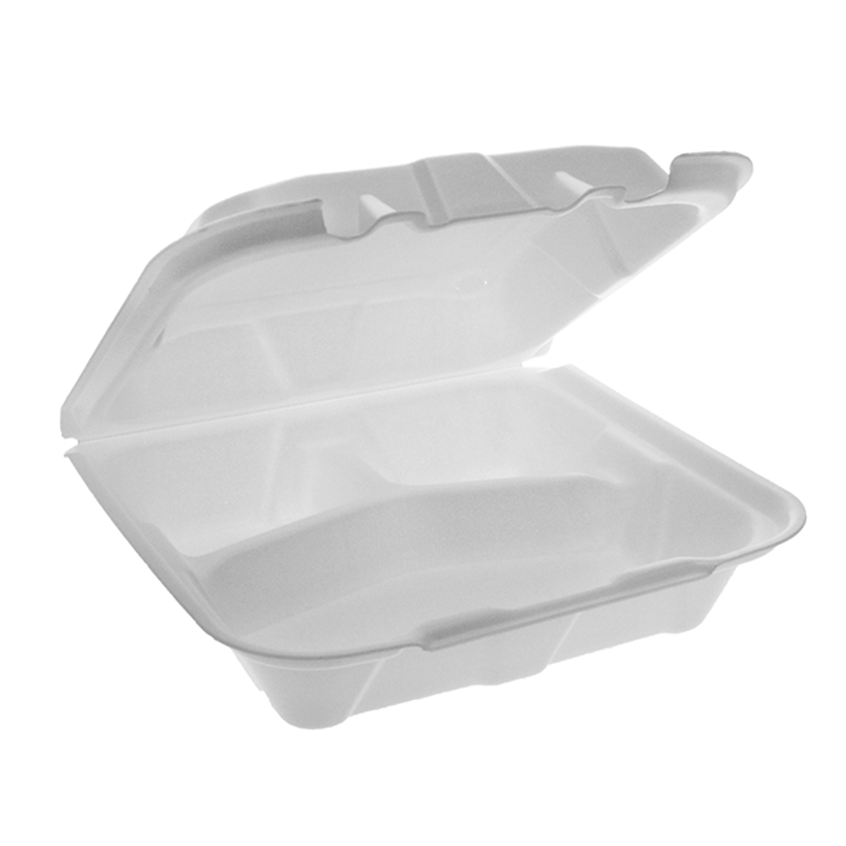 Foam Tray, Three Compartment, Hinged Lid