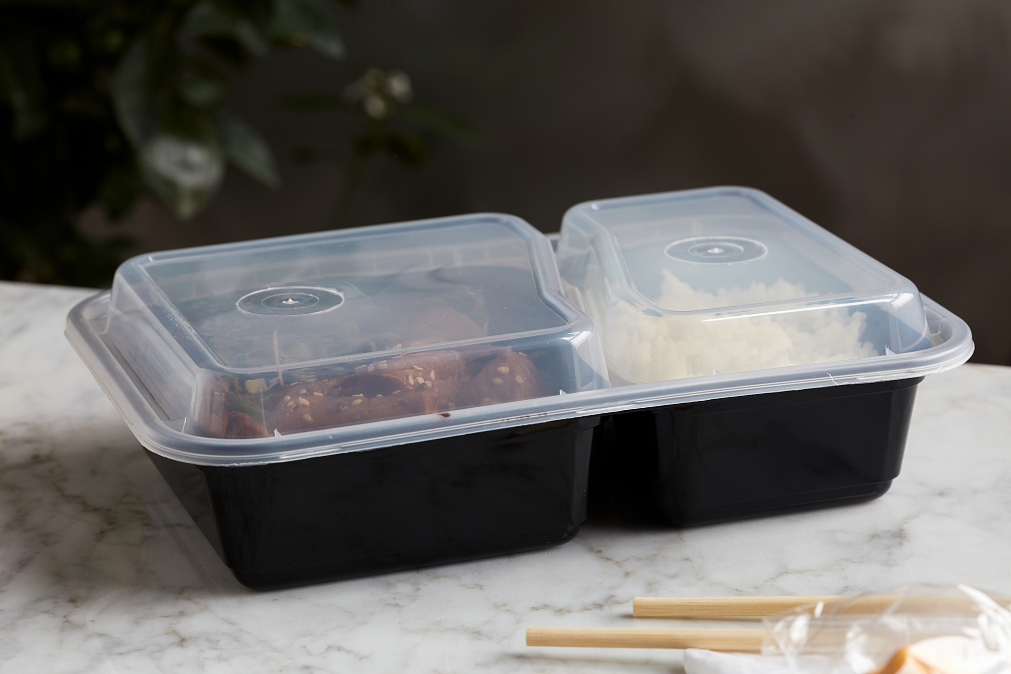 Microwave Take Out Food Box 2 Compartment Disposable Plastic With Lid