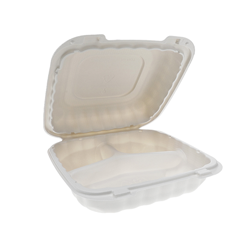 Carryout Food Containers,Foam Hinged 3-Compartment,8-3/8 x 7-7/8 x  3-1/4,200/CT